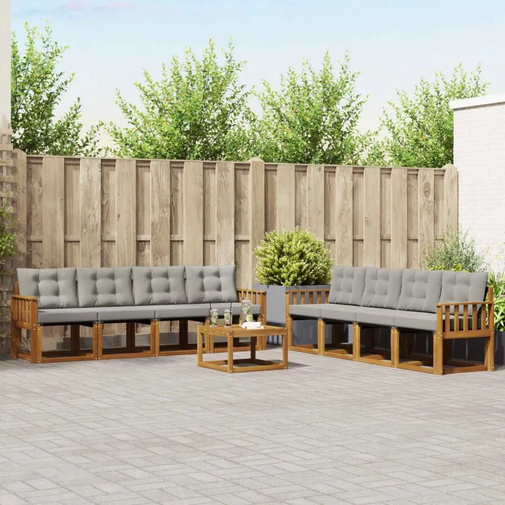 vidaXL Conjuntos De Muebles-Conjunto de sofás de exterior 9 pcs Gris Natural y Claro