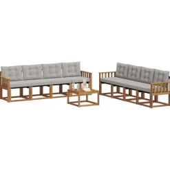 vidaXL Conjuntos De Muebles-Conjunto de sofás de exterior 9 pcs Gris Natural y Claro