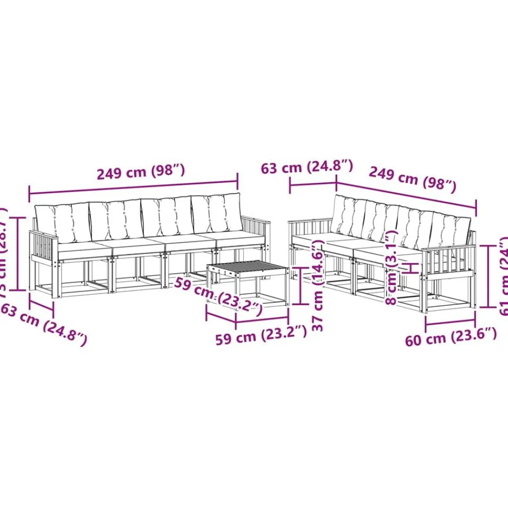 vidaXL Conjuntos De Muebles-Conjunto de sofás de exterior 9 pcs Gris Natural y Claro
