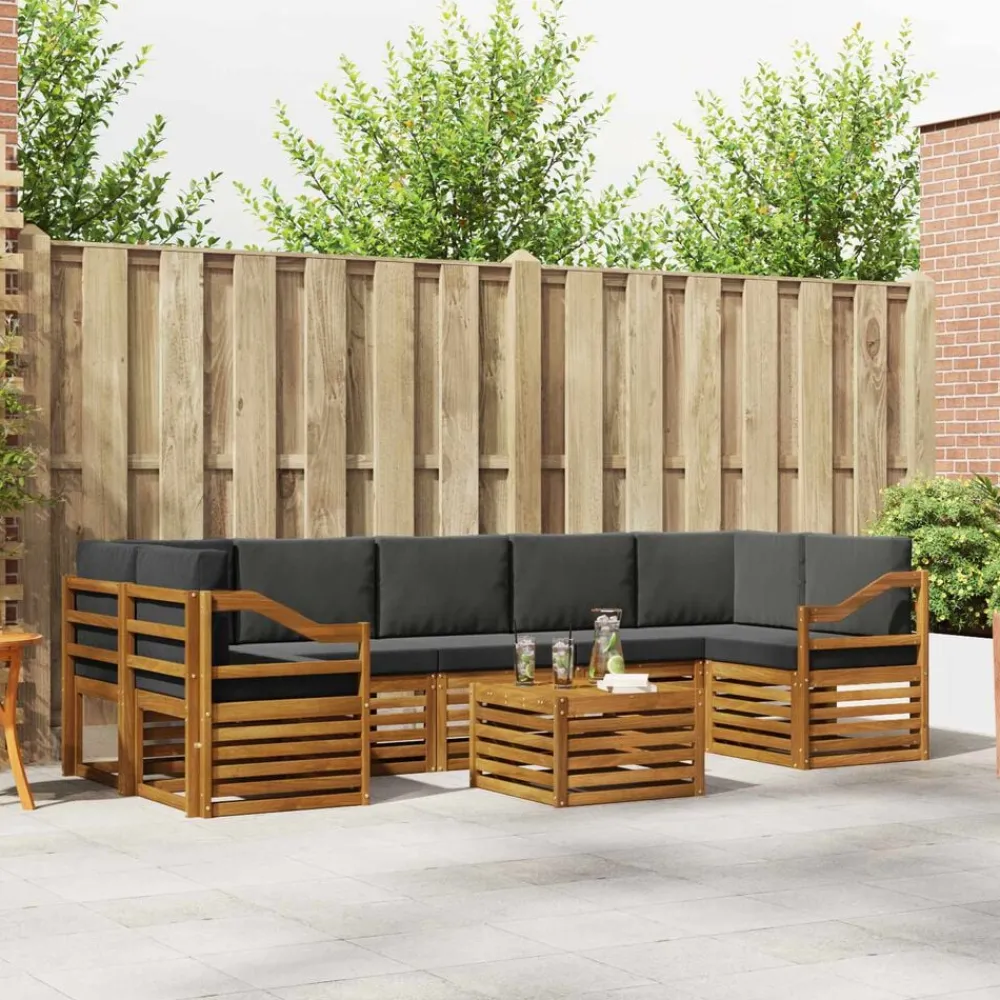 vidaXL Conjunto de sofás de exterior 8 pcs Natural y antracita Clearance