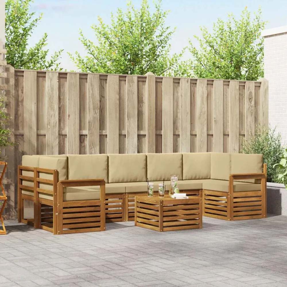 vidaXL Conjunto de sofás de exterior con cojín 8 pcs Natural y beige Best