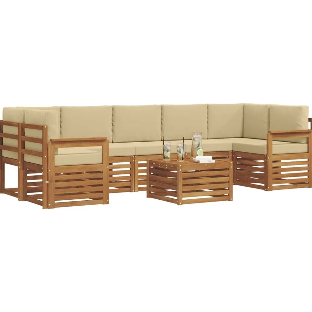 vidaXL Conjunto de sofás de exterior con cojín 8 pcs Natural y beige Best