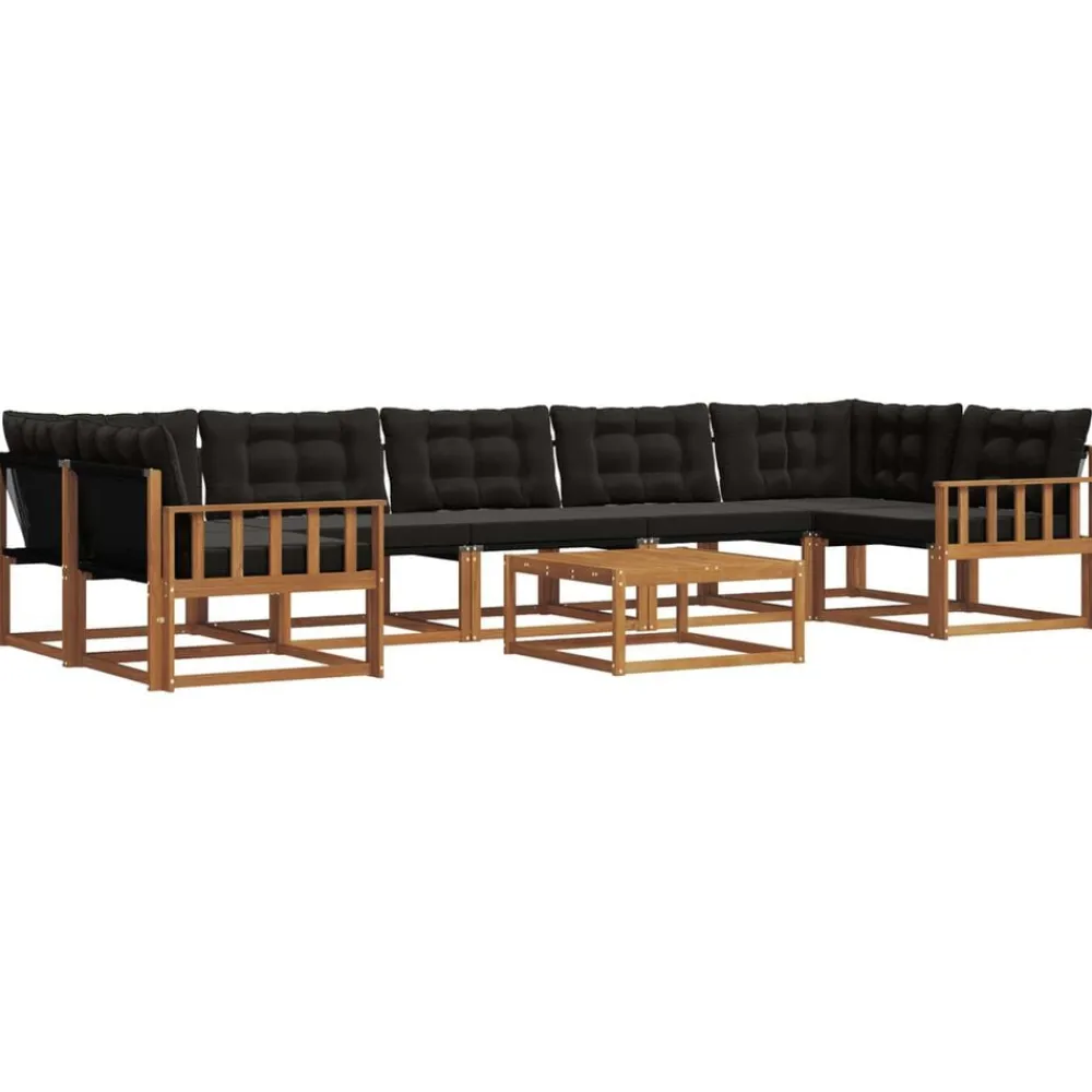 vidaXL Conjunto de sofás de exterior con cojín 8 pcs Natural y negro Sale