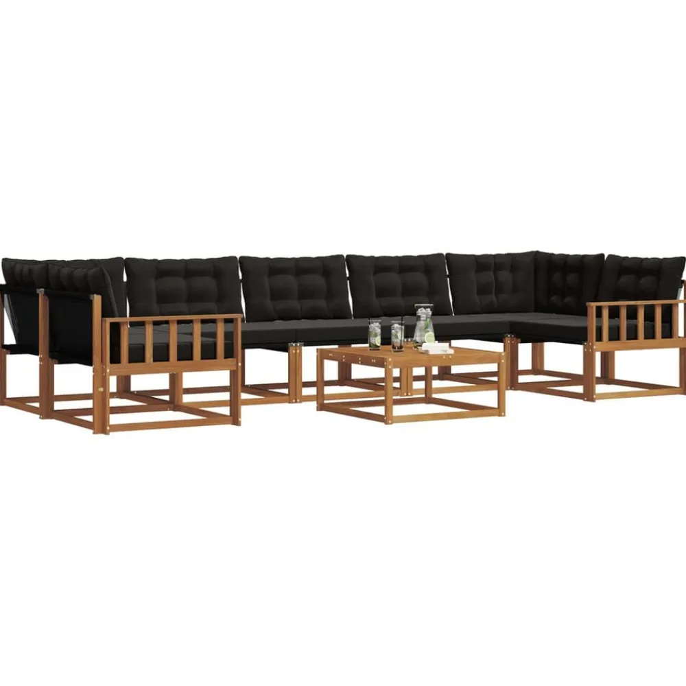 vidaXL Conjunto de sofás de exterior con cojín 8 pcs Natural y negro Sale
