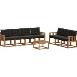 vidaXL Conjunto de sofás de exterior con cojín 8 pcs Natural y negro Best
