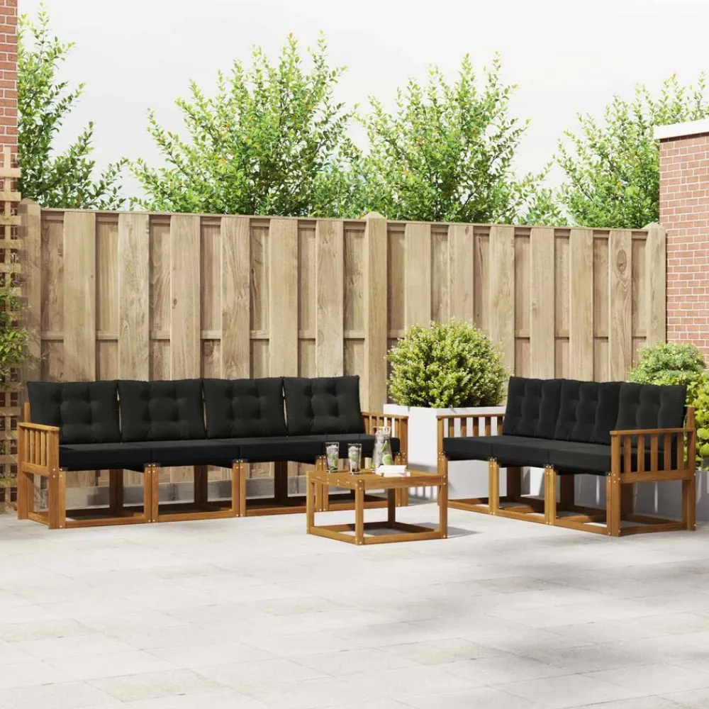 vidaXL Conjunto de sofás de exterior con cojín 8 pcs Natural y negro Best