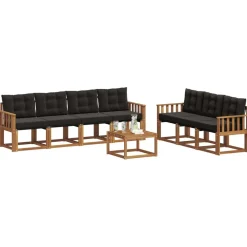 vidaXL Conjunto de sofás de exterior con cojín 8 pcs Natural y negro Best