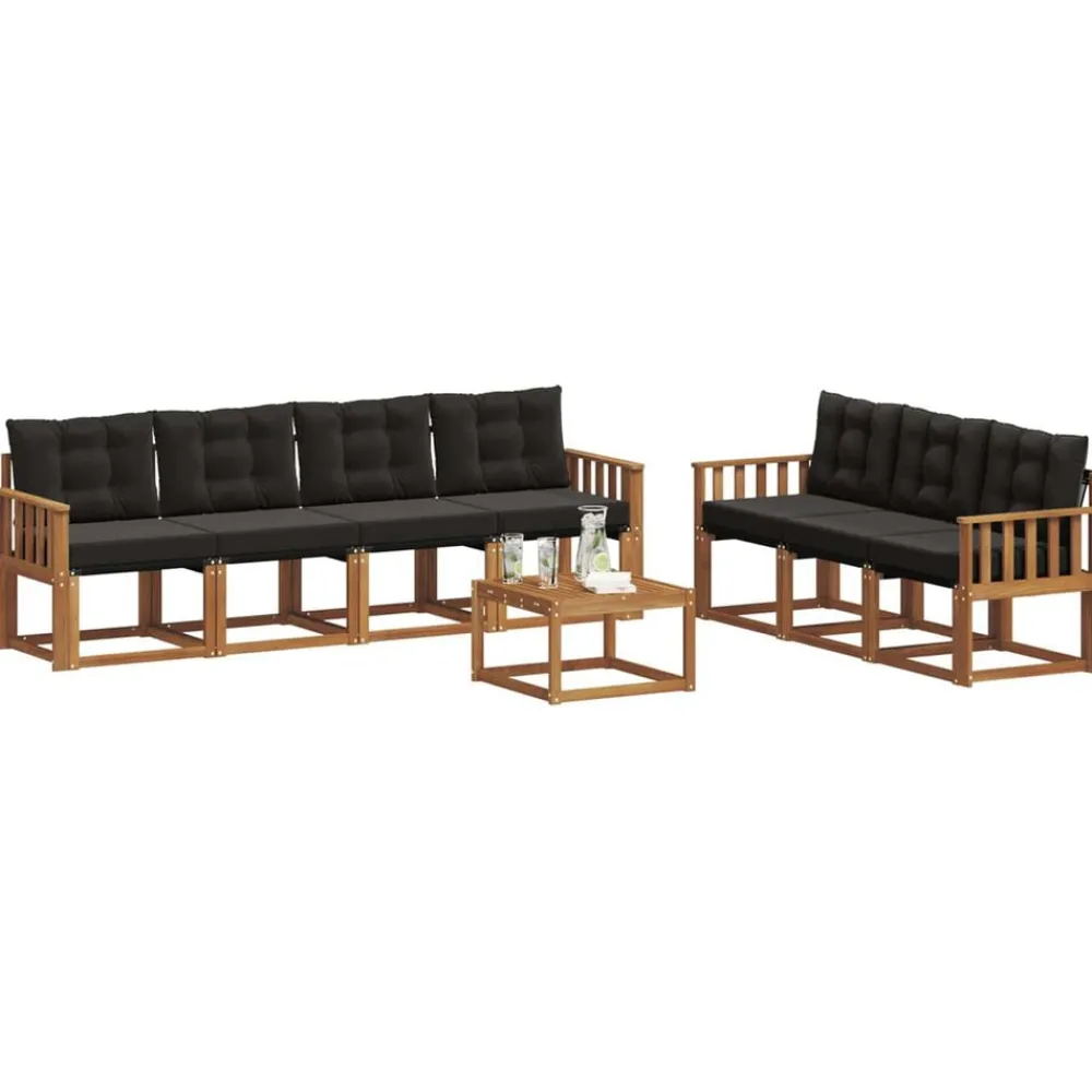 vidaXL Conjunto de sofás de exterior con cojín 8 pcs Natural y negro Best