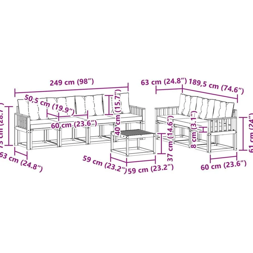 vidaXL Conjunto de sofás de exterior con cojín 8 pcs Natural y negro Best