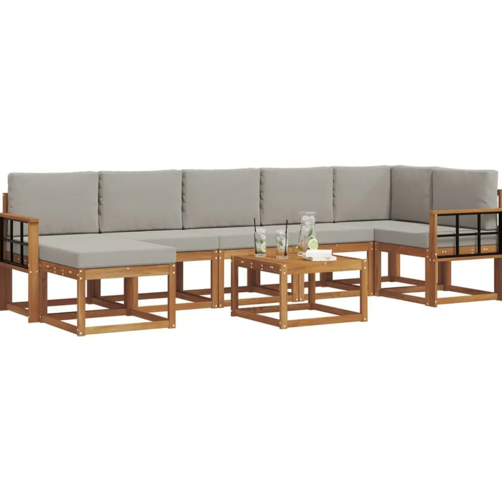 vidaXL Conjuntos De Muebles-Conjunto de sofás de exterior 8 pcs Gris Natural y Claro