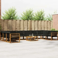 vidaXL Conjunto de sofás de exterior con cojín 11 pcs Natural y negro Outlet