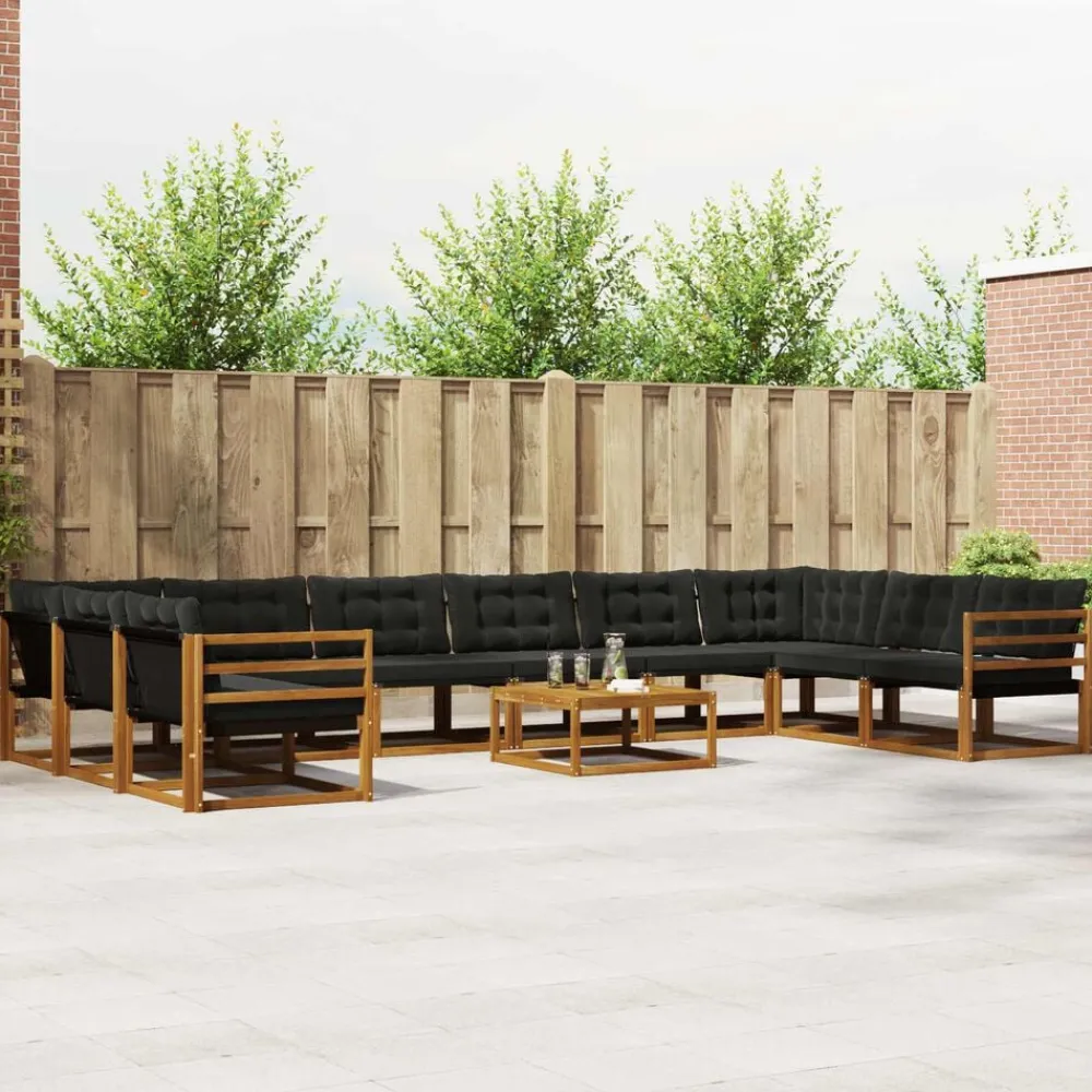 vidaXL Conjunto de sofás de exterior con cojín 11 pcs Natural y negro Outlet
