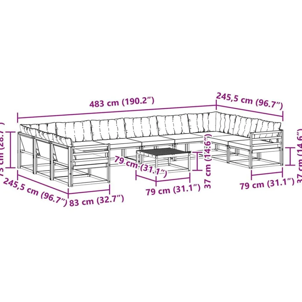 vidaXL Conjunto de sofás de exterior con cojín 11 pcs Natural y negro Outlet