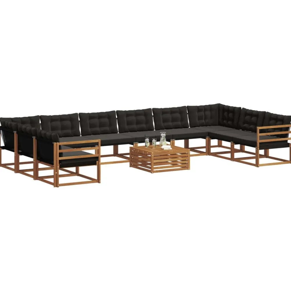 vidaXL Conjunto de sofás de exterior con cojín 11 pcs Natural y negro Outlet