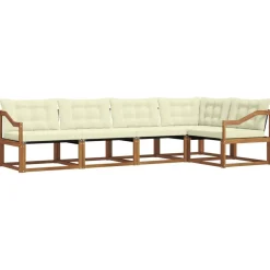 vidaXL Conjunto de sofás de exterior con cojín 5 pcs Natural y crema Clearance
