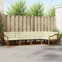 vidaXL Conjunto de sofás de exterior con cojín 5 pcs Natural y crema Clearance