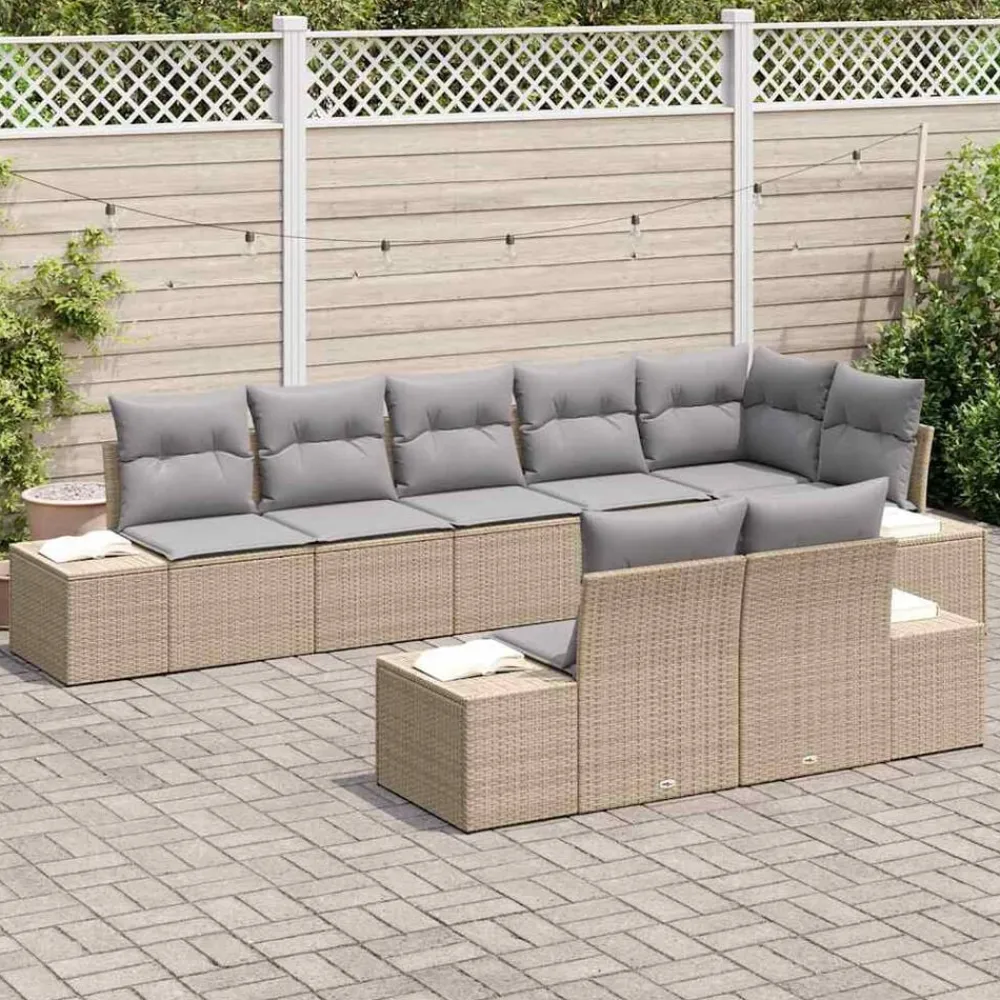 vidaXL Conjunto de sofás de jardín 8 pcs Poliratán beige y gris claro