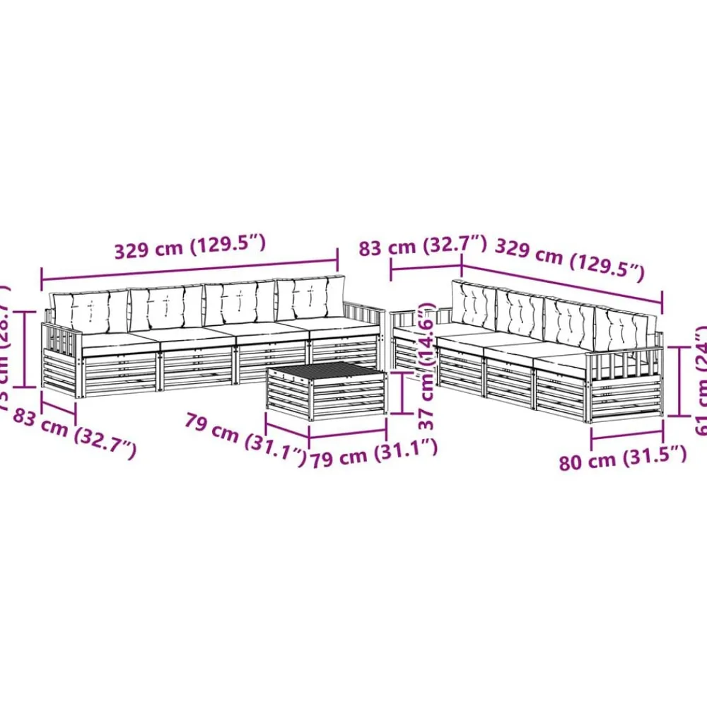 vidaXL Conjuntos De Muebles-Conjunto de sofás de exterior 9 pcs
