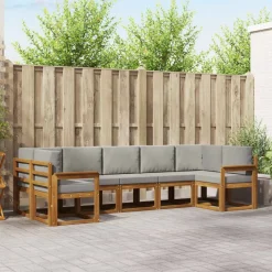 vidaXL Conjuntos De Muebles-Conjunto de sofás de exterior 7 pcs Gris Natural y Claro