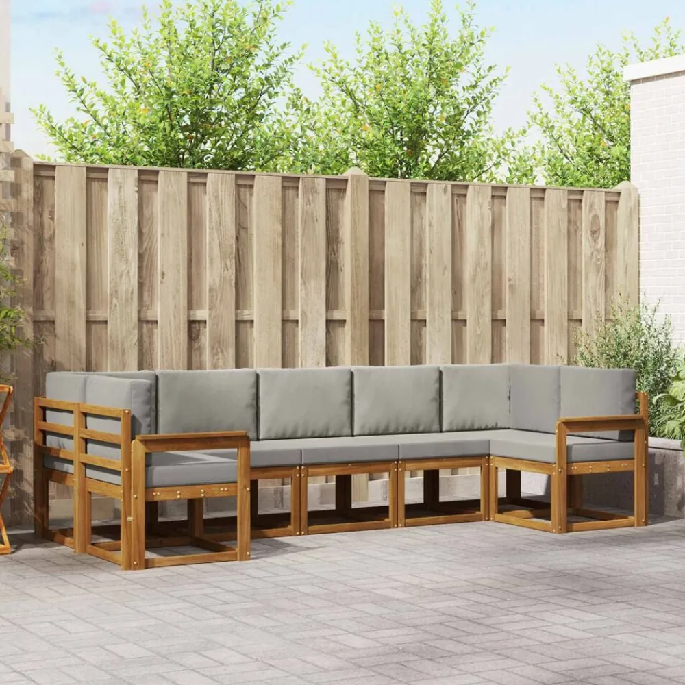 vidaXL Conjuntos De Muebles-Conjunto de sofás de exterior 7 pcs Gris Natural y Claro