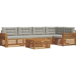 vidaXL Conjuntos De Muebles-Conjunto de sofás de exterior 6 pcs Gris Natural y Claro