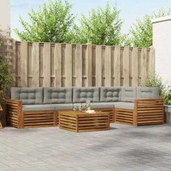 vidaXL Conjuntos De Muebles-Conjunto de sofás de exterior 6 pcs Gris Natural y Claro