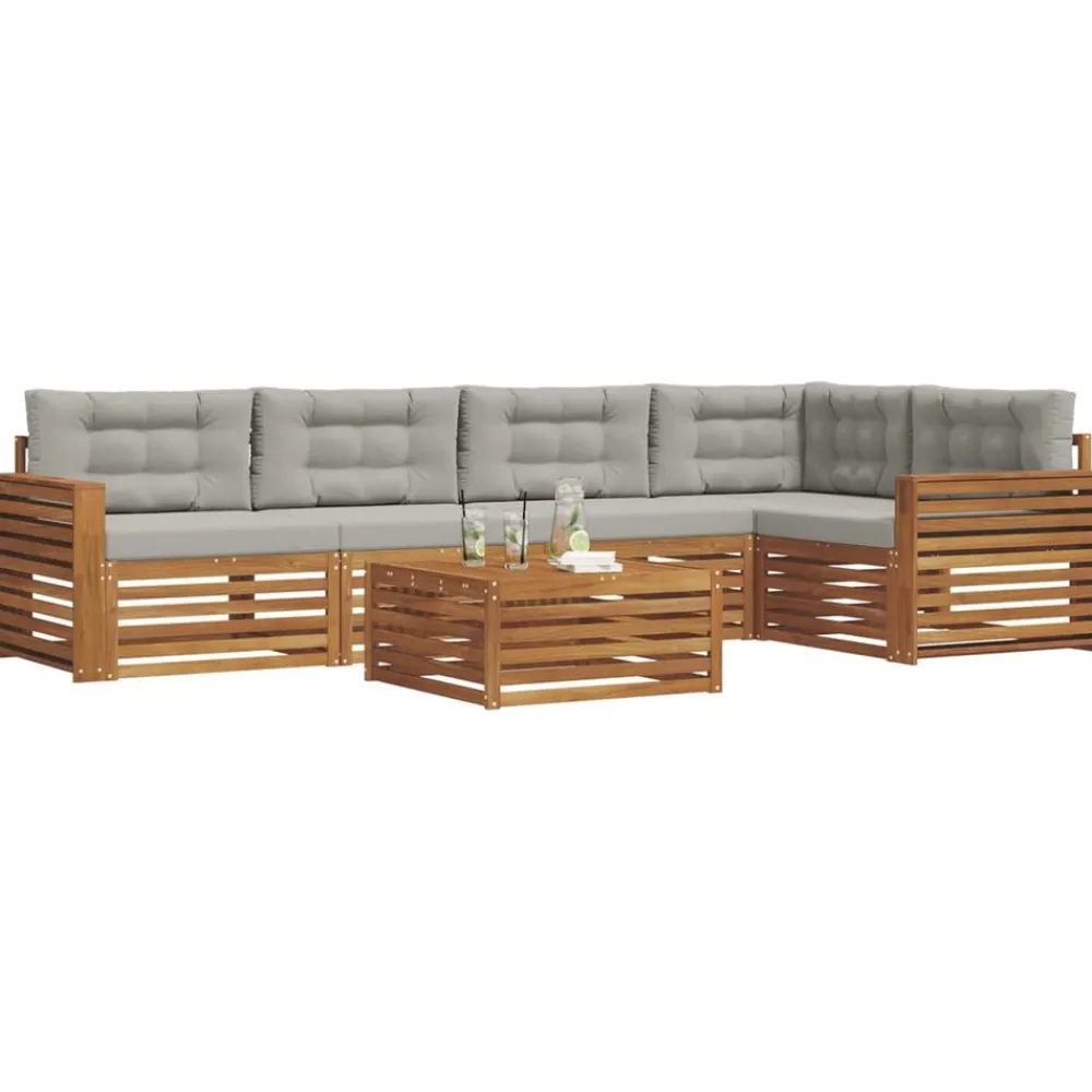 vidaXL Conjuntos De Muebles-Conjunto de sofás de exterior 6 pcs Gris Natural y Claro
