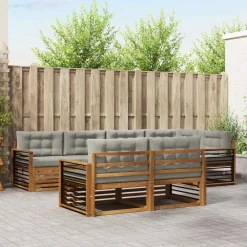 vidaXL Conjuntos De Muebles-Conjunto de sofás de exterior 7 pcs Gris Natural y Claro