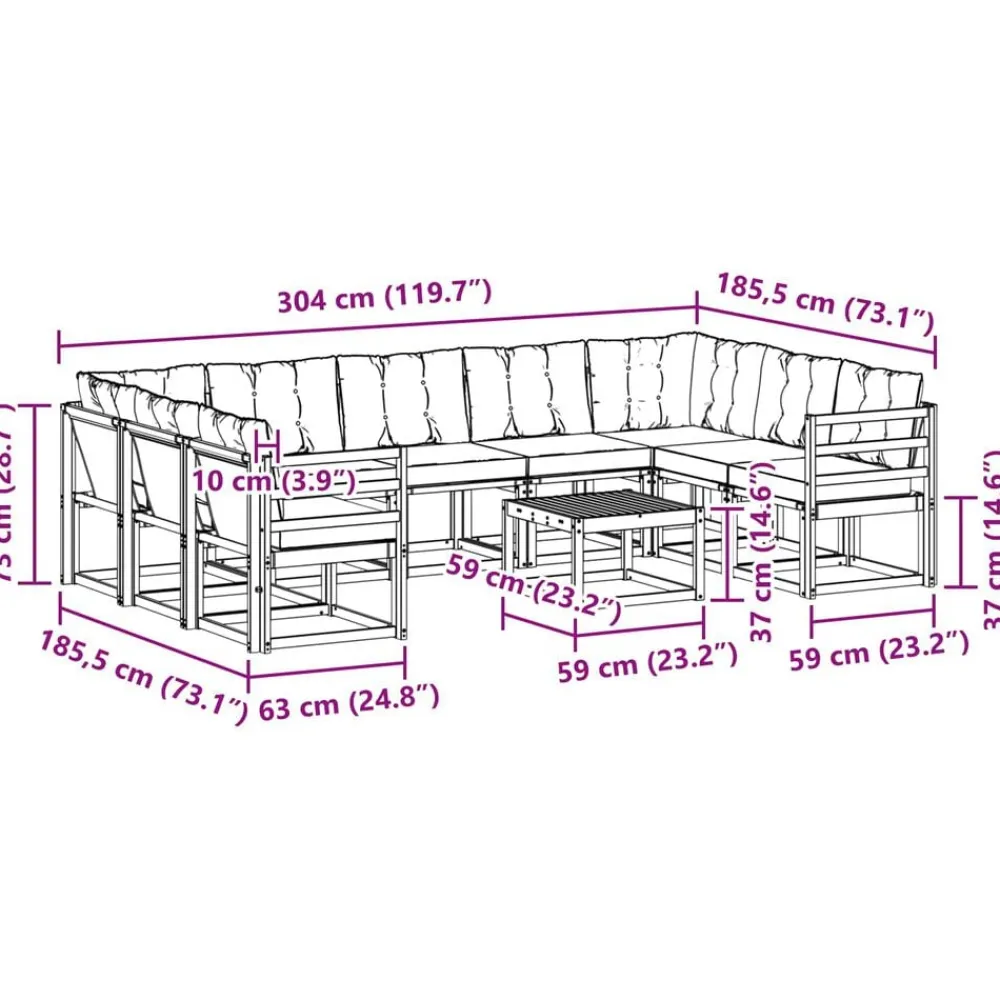 vidaXL Conjuntos De Muebles-Conjunto de sofás de exterior con cojín 10 pcs