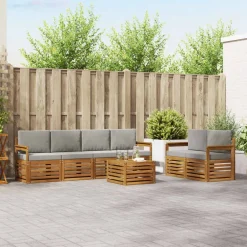 vidaXL Conjuntos De Muebles-Conjunto de sofás de exterior 7 pcs Gris Natural y Claro