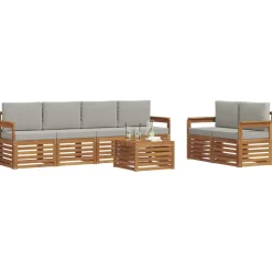 vidaXL Conjuntos De Muebles-Conjunto de sofás de exterior 7 pcs Gris Natural y Claro