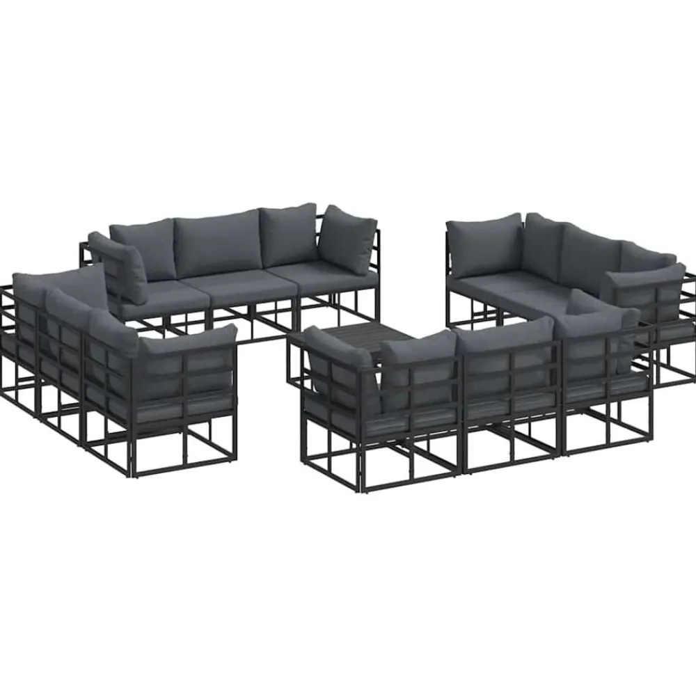 vidaXL Muebles De Jardín-Conjunto de sofás de jardín 13 pcs Negro Metal