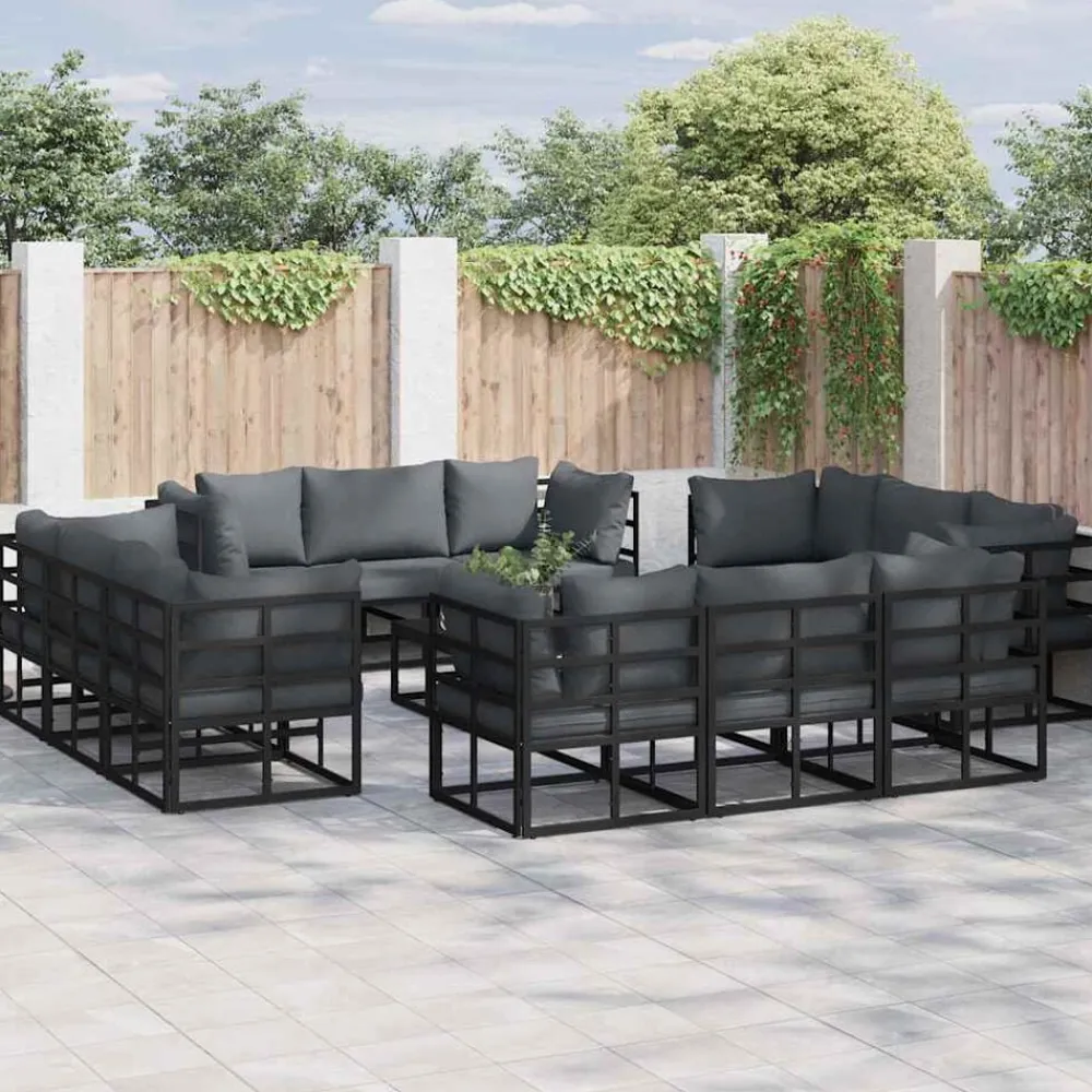 vidaXL Muebles De Jardín-Conjunto de sofás de jardín 13 pcs Negro Metal