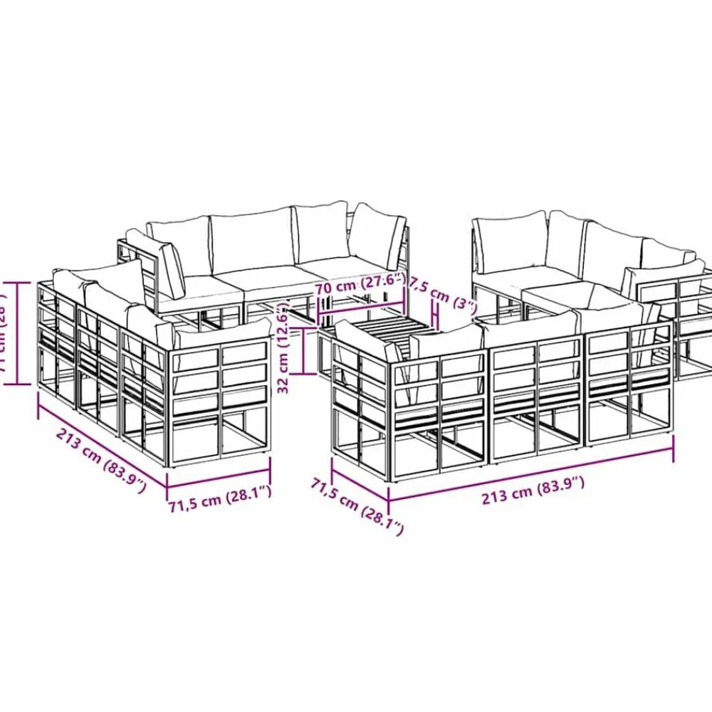 vidaXL Muebles De Jardín-Conjunto de sofás de jardín 13 pcs Negro Metal