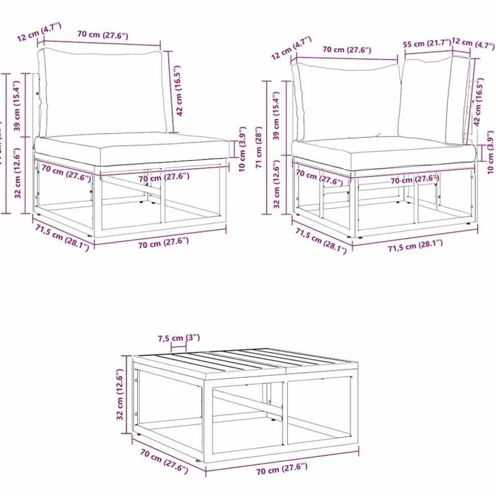 vidaXL Muebles De Jardín-Conjunto de sofás de jardín 13 pcs Negro Metal