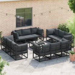 vidaXL Muebles De Jardín-Conjunto de sofás de jardín 13 pcs Negro Metal