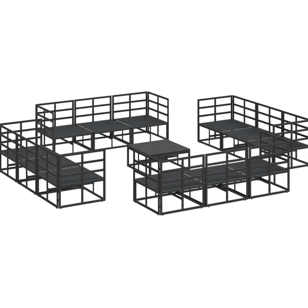 vidaXL Muebles De Jardín-Conjunto de sofás de jardín 13 pcs Negro Metal