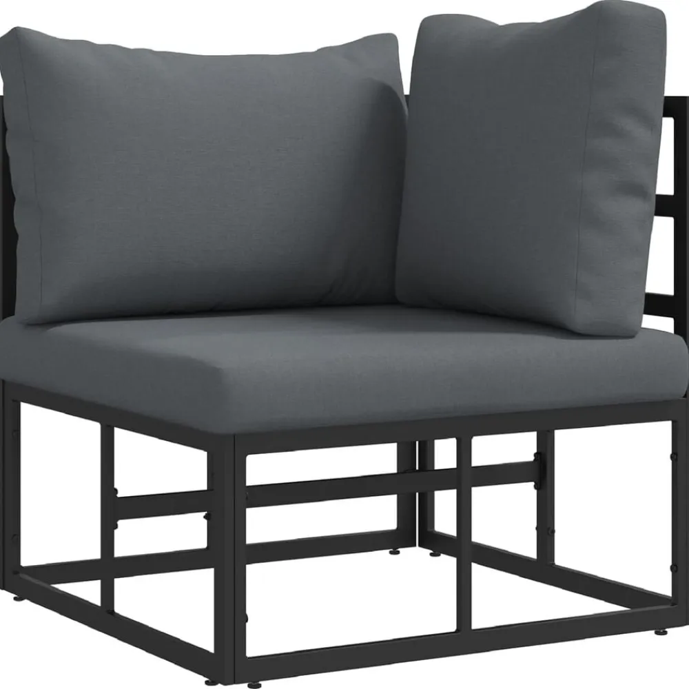 vidaXL Muebles De Jardín-Conjunto de sofás de jardín 13 pcs Negro Metal