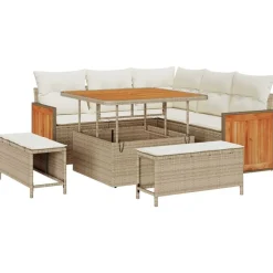 vidaXL Conjunto de sofás de jardín 9 pcs ratán sintético beige y crema Outlet