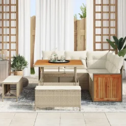 vidaXL Conjunto de sofás de jardín 9 pcs ratán sintético beige y crema Outlet