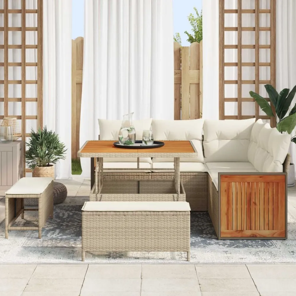 vidaXL Conjunto de sofás de jardín 9 pcs ratán sintético beige y crema Outlet