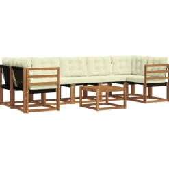 vidaXL Conjunto de sofás de exterior con cojín 8 pcs Natural y crema Best