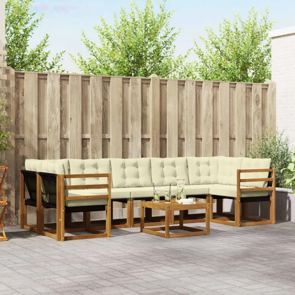 vidaXL Conjunto de sofás de exterior con cojín 8 pcs Natural y crema Best