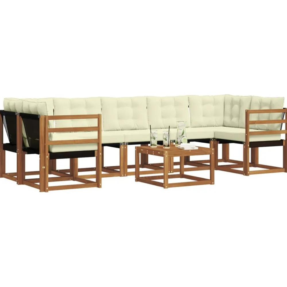 vidaXL Conjunto de sofás de exterior con cojín 8 pcs Natural y crema Best