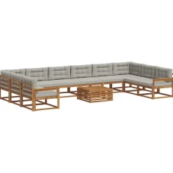 vidaXL Conjuntos De Muebles-Conjunto de sofás de exterior 11 pcs Gris Natural y Claro