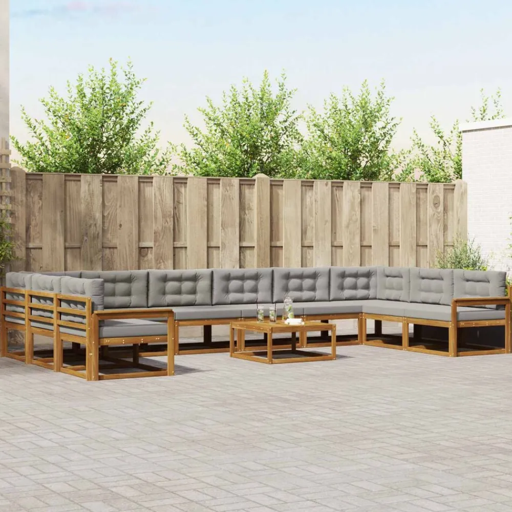 vidaXL Conjuntos De Muebles-Conjunto de sofás de exterior 11 pcs Gris Natural y Claro