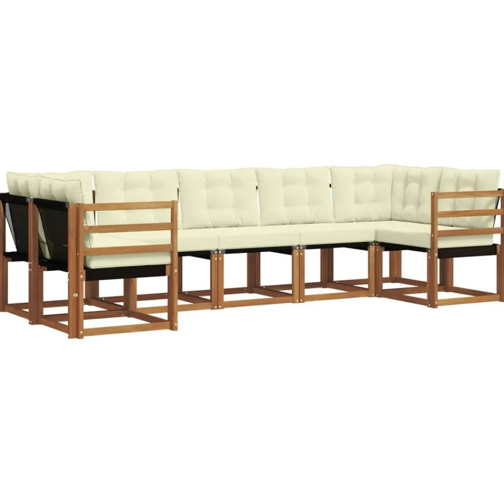 vidaXL Conjunto de sofás de exterior con cojín 7 pcs Natural y Crema Discount