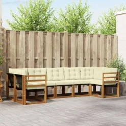vidaXL Conjunto de sofás de exterior con cojín 7 pcs Natural y Crema Discount