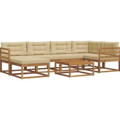 vidaXL Conjunto de sofás de exterior con cojín 7 pcs Natural y beige