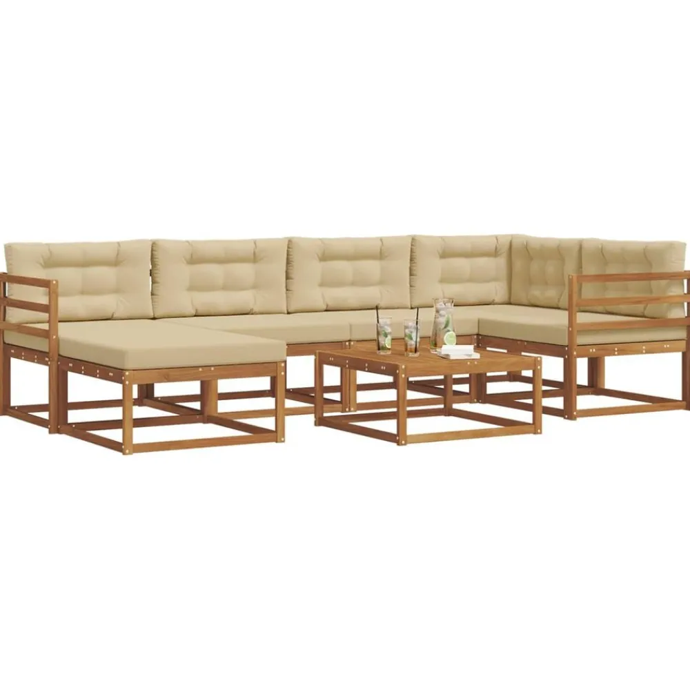vidaXL Conjunto de sofás de exterior con cojín 7 pcs Natural y beige